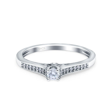 Solitaire Wedding Ring Band Round Pave Simulated Cubic Zirconia 925 Sterling Silver (4mm)